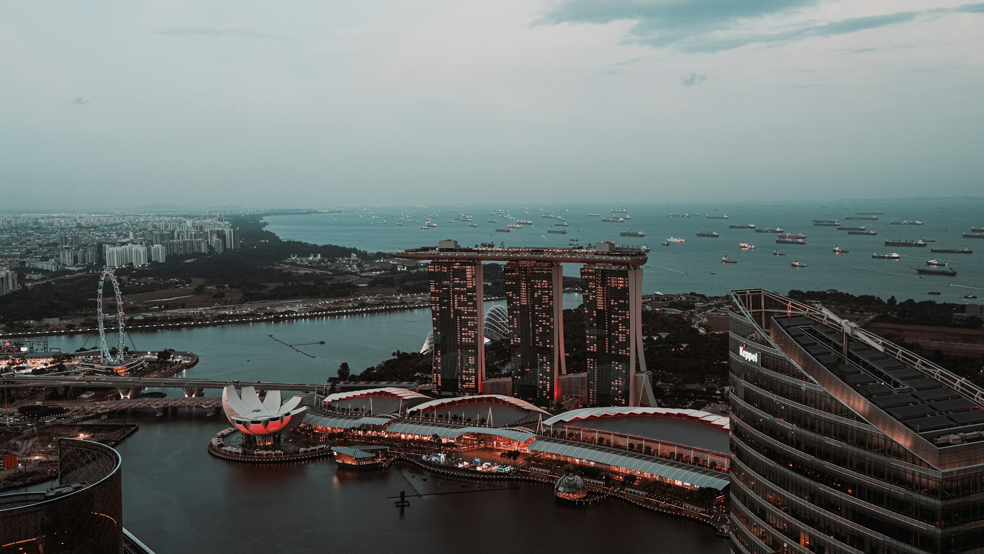 Marina Bay and central Singapore viewed from above